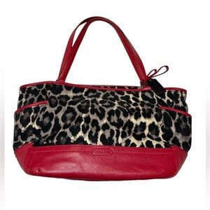 COACH Red & Leopard Print Cloth and Leather Tote No. E1380-F23278